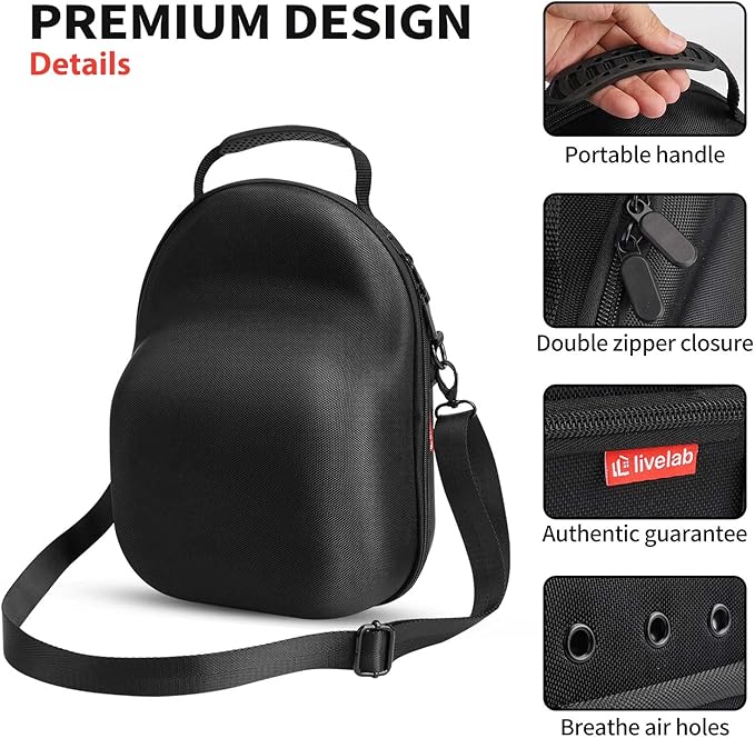 Livelab Hat Case, Hard Hat Case for Baseball Caps, Hat Storage with Carrying Handle & Shoulder Strap, Hat Organizer Protects Up to 6 Hats, Perfect for Travel & Home Storage - Black