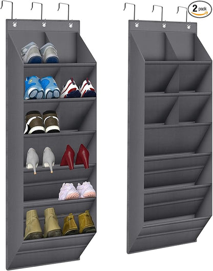 BZV Lemon 2 Pack Hanging Closet Organizer with 9 Deep Pockets, Over the Door Shoe Rack, Holder for Narrow Door Dorm RV Storage, Grey