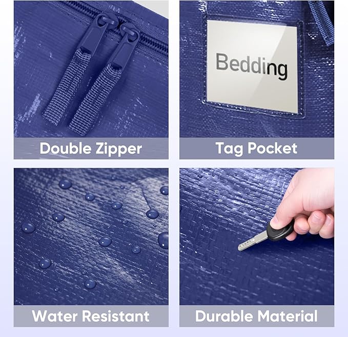 TICONN 4 Pack Extra Large Moving Bags Heavy Duty with Zippers & Carrying Handles, Durable Storage Bags Moving Boxes for Closet Organizers and Storage (4 Pack, Navy)