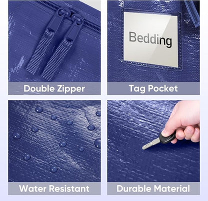 TICONN 4 Pack Extra Large Moving Bags Heavy Duty with Zippers & Carrying Handles, Durable Storage Bags Moving Boxes for Closet Organizers and Storage (4 Pack, Navy)