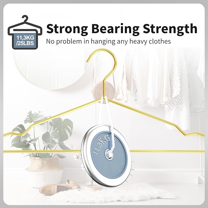 SPECILITE Metal Wire Clothes Hangers Bulk 30 Pack with Notches for Standard Size Coats, Shirts, Suits, Pants, Heavy Duty, Space-Saving, Gold