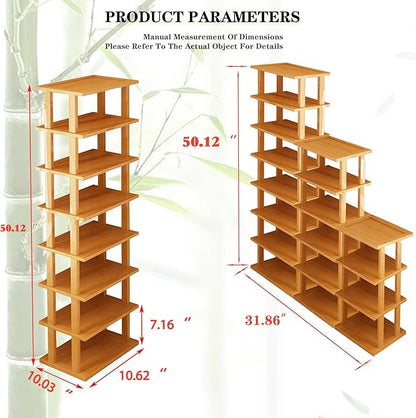 SAN HE Bamboo Shoe Rack 17 Tier- Vertical Shoe Rack for Small Spaces, Tall Narrow Shoe Rack Organizer for Closet Entryway Corner Garage and Bedroom,Skinny Shoe Shelf with Free Stackable DIY