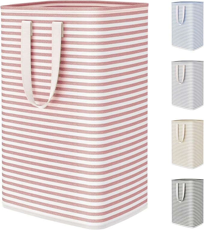 Lifewit 75L Large Collapsible Laundry Hamper, Tall Foldable Dirty Clothes Baskets Waterproof, Freestanding Design with Easy Carry Handles in Dorm Bedroom Bathroom College, Pink