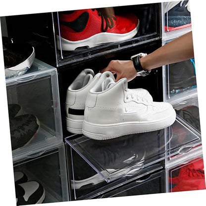 KALLORY Shoe Storage Box with Dustproof Design, Stackable Closet Organizer with Buckle Lock, Sturdy Plastic Shoe Container for Home and Travel, Medium Size