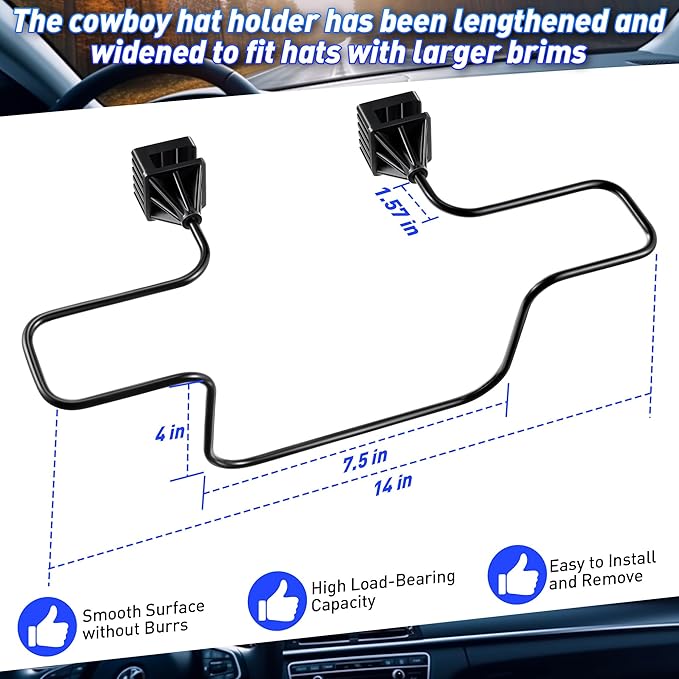 Feekoon Cowboy Hat Rack for Truck, 2 Pcs Hat Holder Rack for Truck SUV, Clothes Coat Hanger for Car Seat Accessories, Black