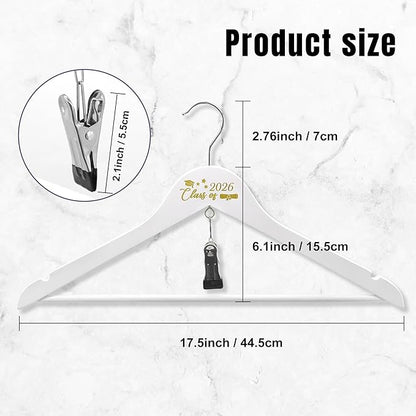 GraduatePro Graduation Cap and Gown Hanger 17.5“ ”with Hook Clip for College and High School Graduates, Graduation Gifts with Class of 2026 Printed for Her and Him, White