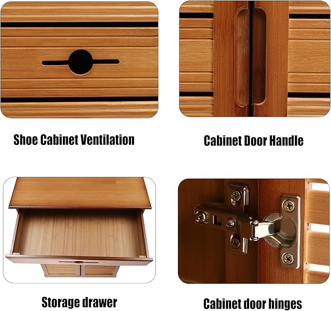 5 Tier Shoe Cabinet with Drawer, Bamboo Shoe Cabinet Organizer with Door, Retro Entryway Shoe Storage Cabinet for Closet, Living Room, Bedroom, Hallway, Doorway