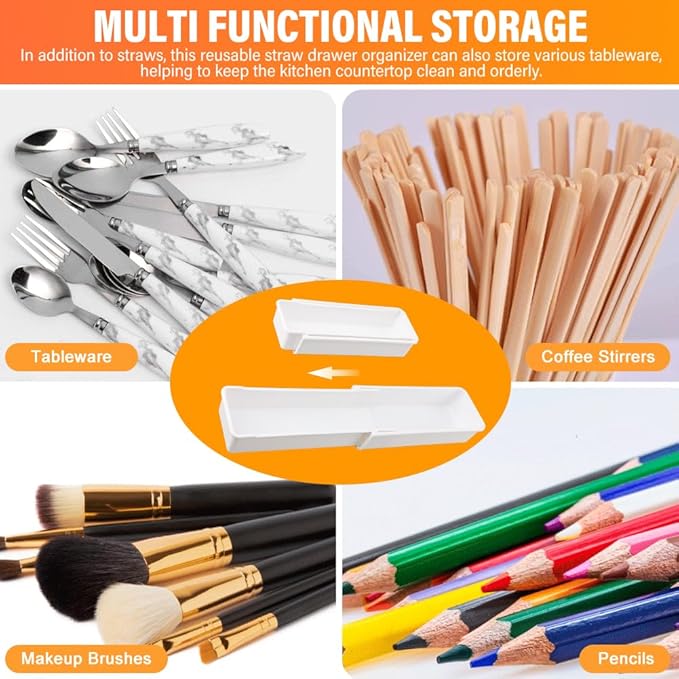 Expandable Straw Organizer Drawer for Cabinet, Reusable Long Straw Container Long Drawer Organizer for Kitchen Home(COLOR:white)