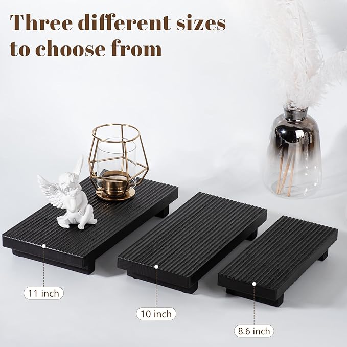 Bathroom Tray Farmhouse Decor Pedestal Stand Wood Riser Display Kitchen Accessories Soap Holder for Sink, Counter, Vanity, 11 * 5.5 Black