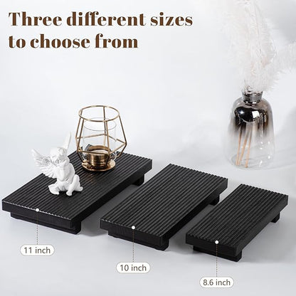 Bathroom Tray Farmhouse Decor Pedestal Stand Wood Riser Display Kitchen Accessories Soap Holder for Sink, Counter, Vanity, 11 * 5.5 Black