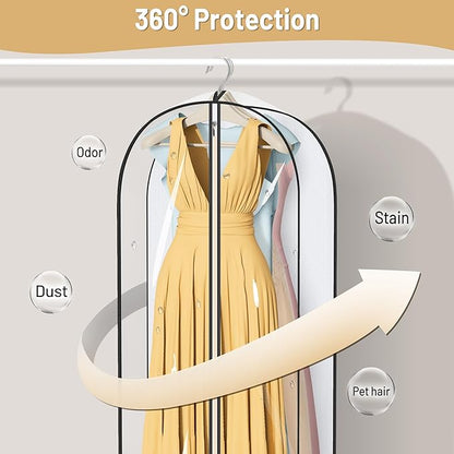 MISSLO 65" Clear Garment Bags for Hanging Clothes 4" Gusseted Dress Bags for Gowns Long Dress Cover for Closet Storage Dress Protector Bag, 3 Packs