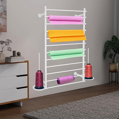 Ribbon Storage Organizer, Wall Mounted Ribbon Organizer, 12-Tier Metal Gift Wrapping Paper Rack, Spool Tie Scarf Hijab Belt Towel Hanger, for Home, Craft Room, Flower Shop, White, 31.5in Wide
