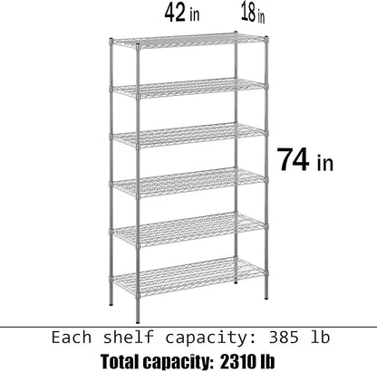 18" Deep x 42" Wide x 74" Height Wire Shelving Kit | 6-Tier | NSF Commercial Storage Rack Unit