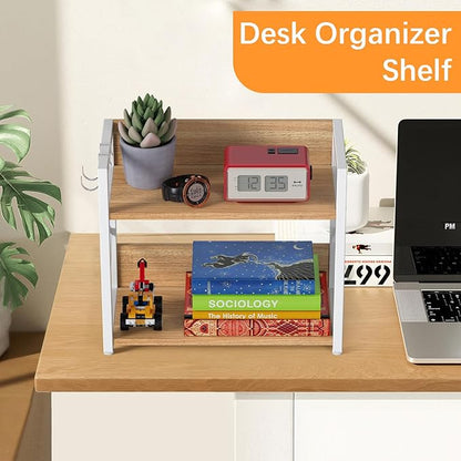 RUILALIFE Spice-Rack-Organizer-Shelf for Kitchen Counter, 2 Tiers Coffee Bar Station Organizer for Countertop，Space Saving Desk Shelving Riser Unit (Maple, Medium)