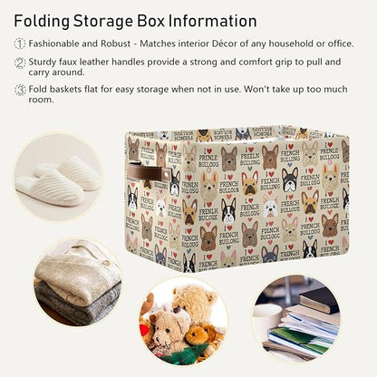 French Bulldog Pattern Rectangle Storage Bin, 15 x 11 x 9.5 in, Collapsible Organizer Storage Basket for Home Décor，2PACK