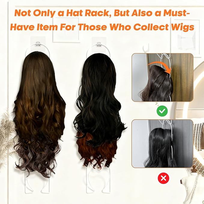 LINFIDITE 10 Pack Hat Rack Hanging Baseball Caps Display Storage Rack Hat Organizer Wigs Rack Over Door Wall Mounted Scarves Handbags Storage Holder for Door, Wall, Closet, Bathroom,White