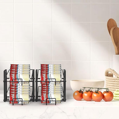 MOOACE 4 Pack Can Rack Organizer, 2 Tier Kitchen Canned Food Storage Dispenser Holds up to 40, Can Organizer for Cabinet Pantry Refrigerator Countertop, Black