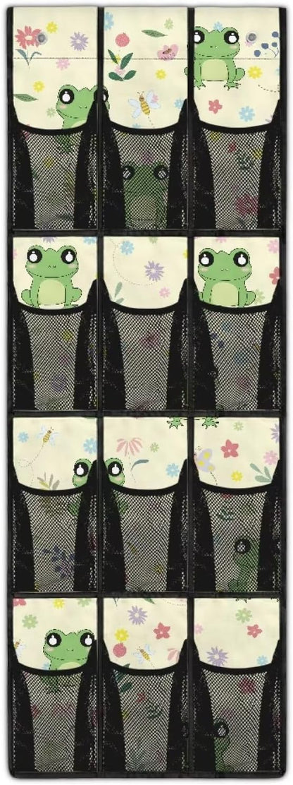 Frog Over the Door Organizer 12 Mesh Pockets Hanging Shoe Rack for Closet Door Hanging Organizer Easy to Install Large Storage Bag for Bedroom Bathroom Office Nursery