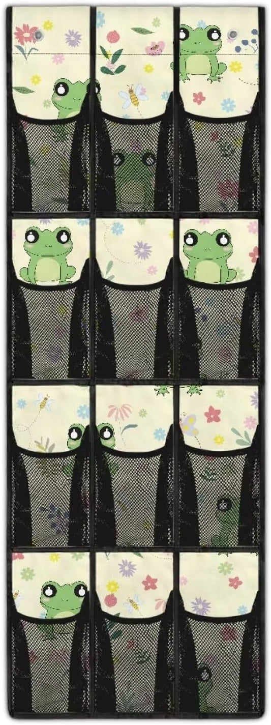 Frog Over the Door Organizer 12 Mesh Pockets Hanging Shoe Rack for Closet Door Hanging Organizer Easy to Install Large Storage Bag for Bedroom Bathroom Office Nursery