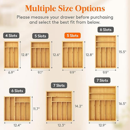 Lifewit Silverware Drawer Organizer, Utensil Tray for Kitchen, Flatware and Cutlery Holder, Storage for Spoons Forks Knives, 9.9 x 12.8", Natural