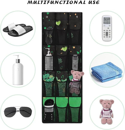 12-Pocket Foldable Door Hanging Organizer, Oxford Cloth Waterproof and Ideal for Bathroom Closet or Kitchen Storage Needs, Heart Lucky Leaf