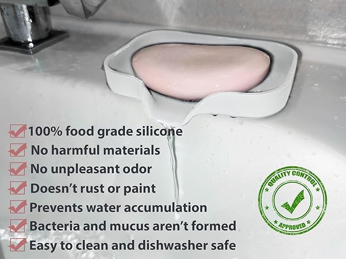 2 Pcs White Silicone Self Draining Rectangular Soap Dishes - Waterfall Soap Trays - Soap Dishes for Bar Soap - Soap Boxes - Soap Case - Soap Container - Soap Pads - Kitchen Sink - Shower - Bathroom !