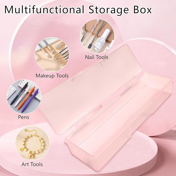 Plastic Storage Personal Box for Nail, 4PCS Nail Implement Manicure Tool Organizer Case Box for Nail Art Pedicure Supply (Pink)