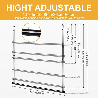 Hanging Closet Rod 31.89in, 6 Height Adjustable Closet Hanging Organizer, Heavy Duty Closet Extender Hanging Rod, Space Saving Clothes Hanging Bar Closet Poles for Hanging Clothes,Black