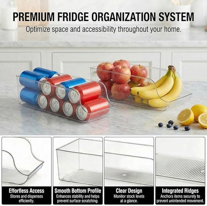 4-Pack Clear Soda Can Organizer for Sparkling Water and Beer, Rolling Drink Holder for Refrigerator Organizers and Storage, Transparent Can Organizer for Pantry and Kitchen Cabinets