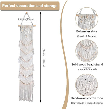 Halidali Hat Organizer for Baseball Caps, Hat Racks Cotton Rope Weaving Cap Stand, Handmade Macrame Hanging Hat Display Holder for Door Storage, Closet, Bedroom (Off-White, Set of 2)