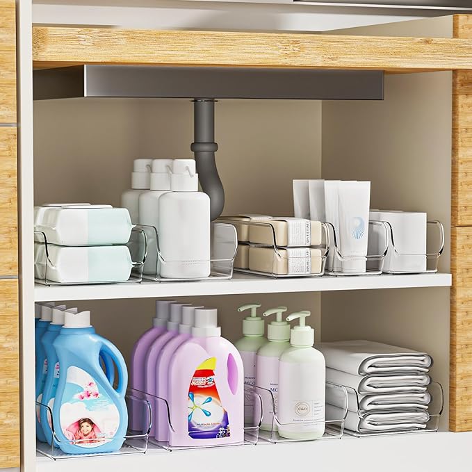 Ettori Set of 6 Clear Plastic Storage Bins - The Ultimate Pantry Organizers and Storage Solution for Kitchen, Cabinet, and Refrigerator Organization