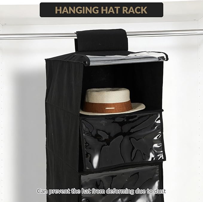 Garvee 2-Pack Hat Racks with Dust Cover, 6 Shelf Hanging Hat Organizer for Baseball Caps, Modern Black Cap Holder, Space Saving Cap Organizer for Men & Women Closets
