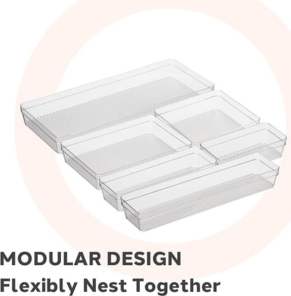 Oggi Clear Drawer Organizer - 6.25" X 9.25" (Set of 6) - Ideal for Organizing Kitchen Drawers, Office, Desk, Silverware, Kitchen Utensils, Cosmetics and Bathrooms