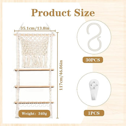 Hair Clip Holder Organizer Macrame Bow Organizer for Girls,Headband Holder Hair Accessories Storage Large Capacity Wall Hanging for Door Bedroom Wardrobe Home Decor (Beige A)