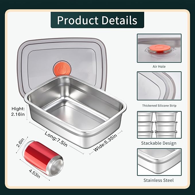 GIUOIDUO 10 Pack Stainless Steel Food Storage Containers with Leak-Proof Lids, 37oz Reusable Metal Meal Prep Lunch Boxes, Stackable, Dishwasher Safe for Snacks, Fruits & On-the-Go Meals, BPA-Free