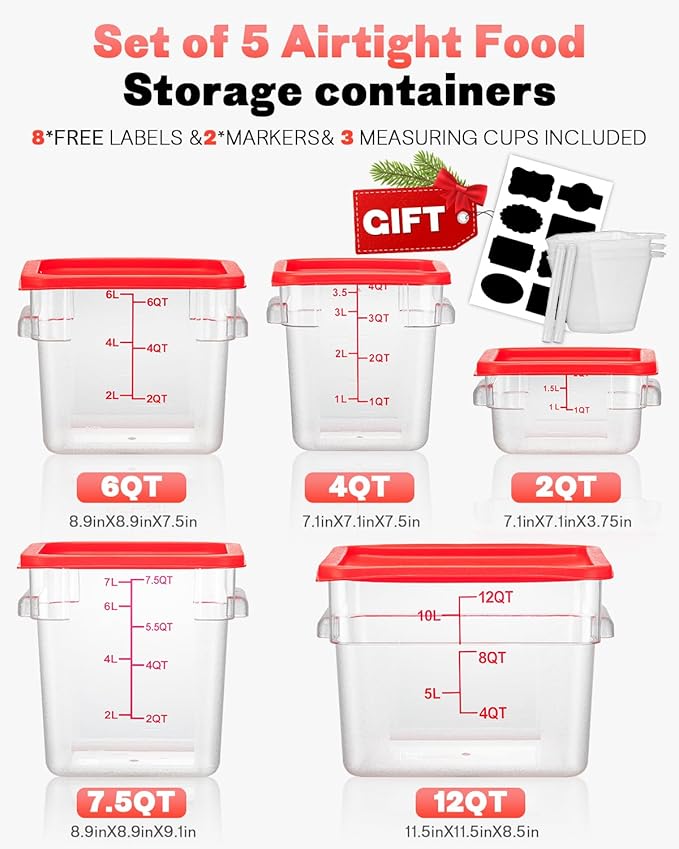 6QT Clear Food Storage Containers: 6 PCS[Food Grade][Hot&Cold Resistant] NSF Food Storage Containers with Lids for Home Restaurant Kitchen Storage Pizza Proof Dough, BPA Free, N2