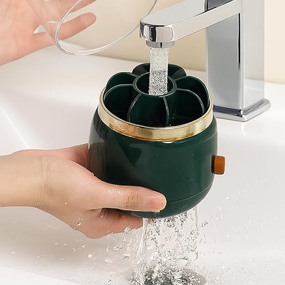 Toothbrush Holder with Lid Cosmetic Tools Organizer 360 Rotating 7-Slot Draining Waterproof Dustproof Make Up Brushes Toothbrush Storage for Dresser Vanity Bathroom Countertop
