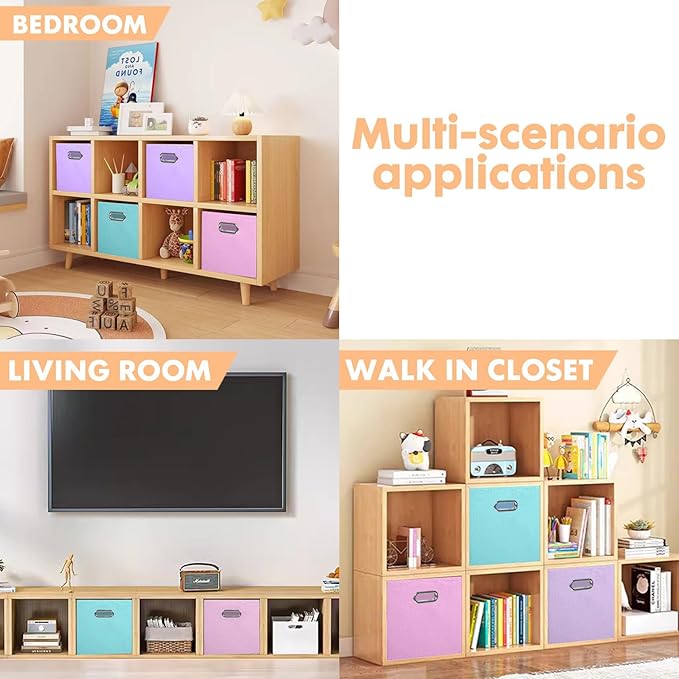 ShellKingdom Storage Bins, Foldable Fabric Storage Cubes And Cloth Storage Organizer Drawer with Metal Handle For Closet And Toys Storage, 11 X 10.5 X 10.5 INCH, 6 Pack (Lavender+Light Blue+Pink)