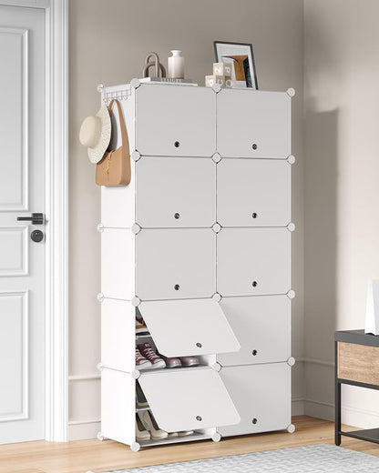 Mondeer Shoe Rack, Plastic Shoe Cabinet, 10 Levels, Shoe Rack Organiser Holds 40 Pairs of Shoes, Space Saving, for Hallway, Bedroom, Living Room, Entrance (White)