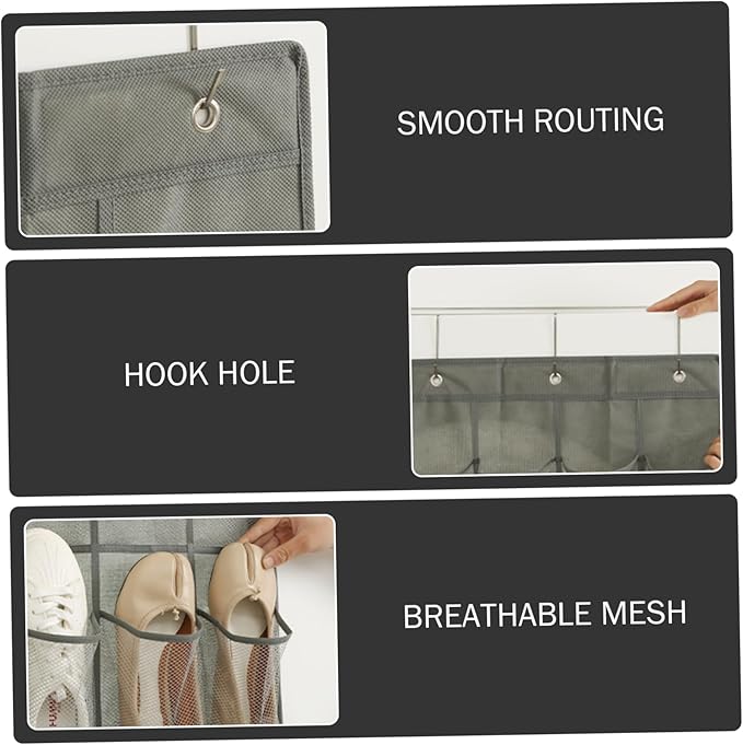 Over Door Shoe Organizer 24 Mesh Pockets Hanging Storage for Shoes Accessories Closet Space Saver 64x19 Inch Black
