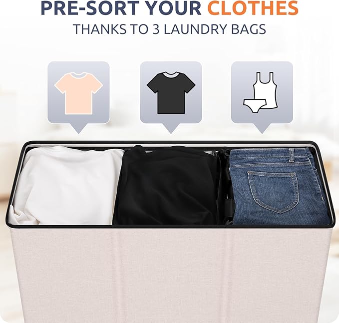 SOLEDI 180L 3-Section Laundry Hamper with Lid, Extra Large Dirty Clothes Basket with Sturdy Handles for Laundry Room & Bedroom - Durable Organizer for Sorting Laundry