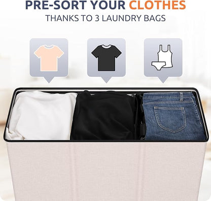 SOLEDI 180L 3-Section Laundry Hamper with Lid, Extra Large Dirty Clothes Basket with Sturdy Handles for Laundry Room & Bedroom - Durable Organizer for Sorting Laundry
