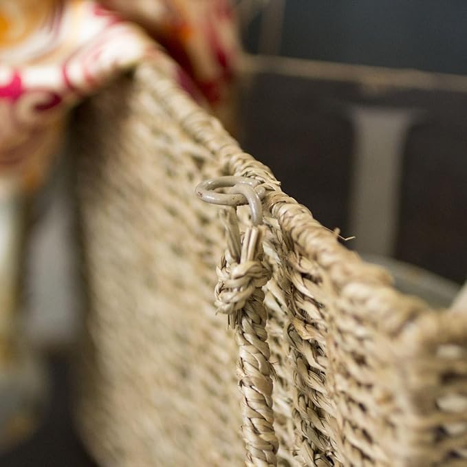 Household Essentials Wicker Stair Basket with Handles, Handwoven Seagrass, Natural