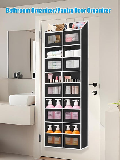 Over the Door Organizer Hanging- 10 Compartments, 80 lbs Load Behind Door Stuffed Animal Storage, Extra Large Toys Storage Organization for Bedroom, Bathroom, Nursery, Shoes, Diaper (black)