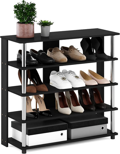 Furinno Turn-N-Tube 5 Tier Wide Shoe Rack, Americano, Stainless Steel Tubes