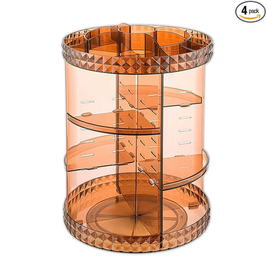 V-HANVER 360 Rotating Makeup Organizer Perfume Organizer Coffee Color Cosmetic Storage Display Case Large Capacity Beauty Holder Adjustable Partition Height for Bedroom Dresser or Bathroom Vanity