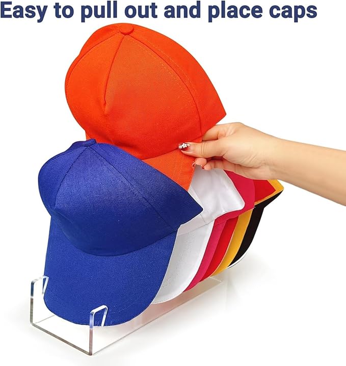 CHENYAOAI Hat Organizer for Baseball Caps, 2 Pcs No Install Acrylic Hat Stand for 14 Baseball Caps, Hat Racks for Caps Display and Organizer for Bedroom, Closet, Dresser, Office, Hat Holder