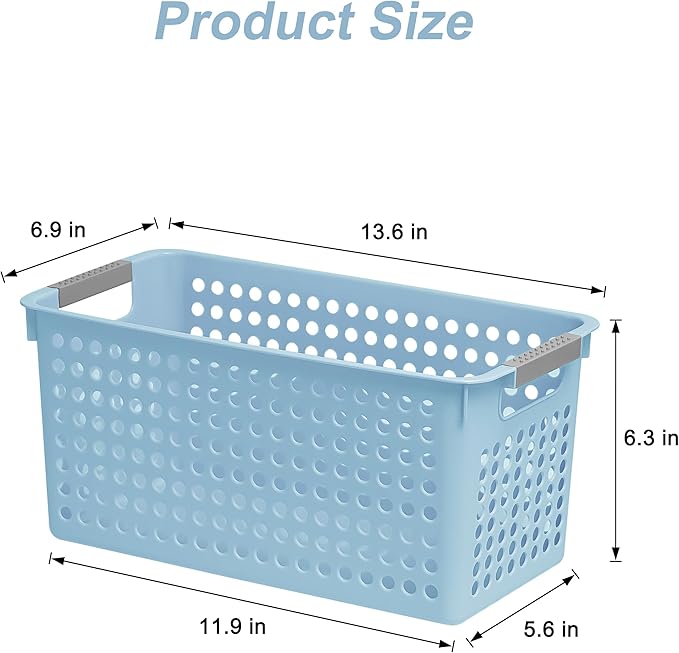 Soddeph Slim Plastic Storage Basket with Handles, Narrow Organizer box for Shelves, Organizer box for Organizing, Kitchen,Home,Office (Blue, Medium)