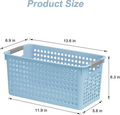 Soddeph Slim Plastic Storage Basket with Handles, Narrow Organizer box for Shelves, Organizer box for Organizing, Kitchen,Home,Office (Blue, Medium)