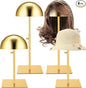 Sintuff 4 Pcs Hat Display Stand:adjustable 7.9-15.7inch Wigs Head Holder Stand Non Slip Stainless Steel Metal Rack for Multiple Hats Wig Storage Styling Practice(Gold,Square Base)